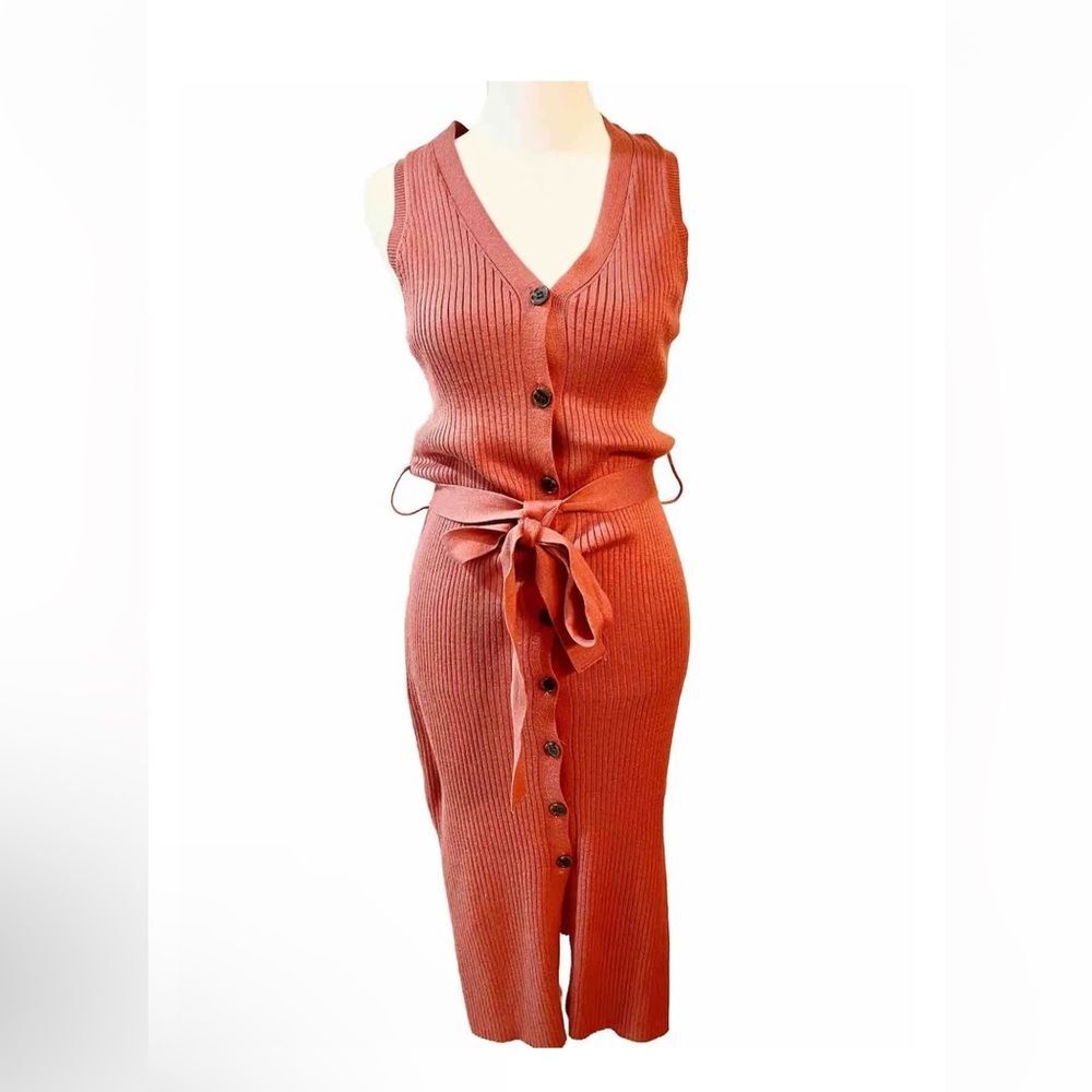 Hippie Rose Women’s Knitted Dress Button Down Dusty Orange Size M